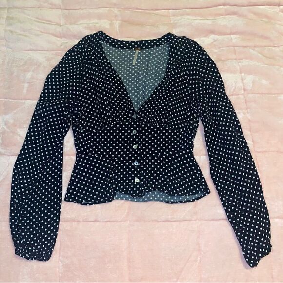 Free People Polka Dot Buttoned Blouse - Picture 2 of 3